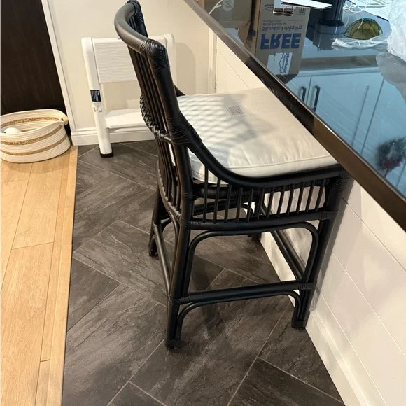 Black Rattan Counter Stool with White Cushion - Picture 2 of 3